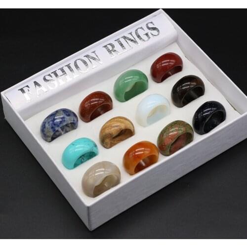 Spot Hot Selling Natural Semi-precious Stone Popular Fashion Ring Mixed Color 12/box Handmade Jewelry DIY Men and Women Can Wear