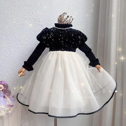 Girls puff sleeve sequin tulle princess dresses wholesale