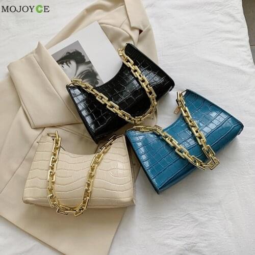Mini Chain Alligator Pattern Handbag Women Alligator Pattern PU Solid Color Thick Chain Shoulder Underarm Hobos Bag