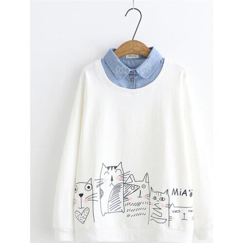 Merry Pretty Womens Cartoon Print Patchwork Hoodies Sweatshirts 2020 Winter Long Sleeve Cute Turndown Collar Harajuku Pullovesr