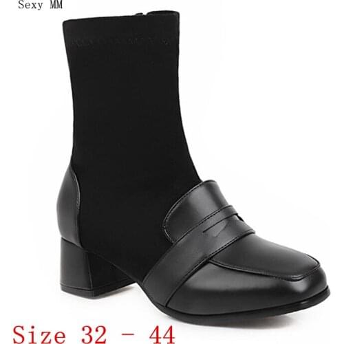 Spring Autumn Women Ankle Boots Med High Heel Shoes Woman Short Boots Small Plus Size 32 - 44