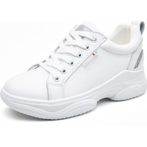 Women Tennis Shoes Air Cushion Sports Shoes High Heels Lace Up Female Leather Footwear Outdoor Thick Bottom Women Sneakers