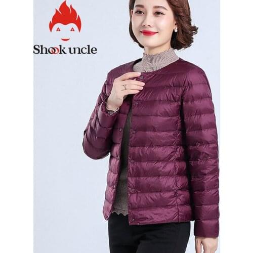 Solid color long sleeve round neck Lightweight down jacket women 90% Duck down Button placket Winter tank Warm Coat For woman