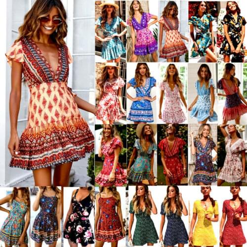 UK 2020 Women Wrap Summer Boho Floral Paisley Mini Print Dress Ladies Holiday Beach