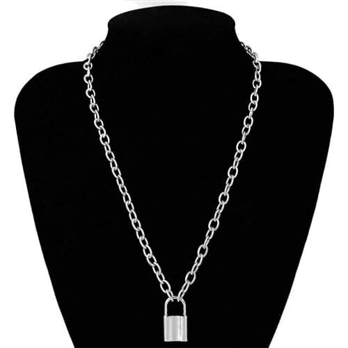 Fashion Punk Link Chain Silver color Padlock Pendant Necklace Women Trendy Punk Jewelry