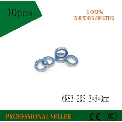 10 PCS MR83-2RS 3*8*3 mm R830 ABEC-5 Blue rubber seal cover double rubber sealing cover miniature deep groove ball bearing