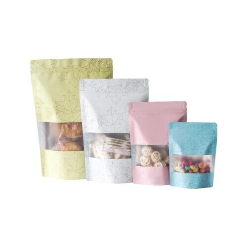 100pcs Recyclable Maple leaf Ziplock Storage Bags Metallic Mylar Eco Plastic Stand Up Pouches Food Package Bags For Coffee Bean