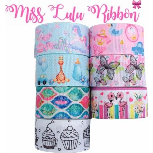 16mm-75mm Cartoon Series Bear Pink Flamingo Butterfly Cupcake Printed Grosgrain/Foe Ribbon DIY Hair Bowknots 50yards/roll