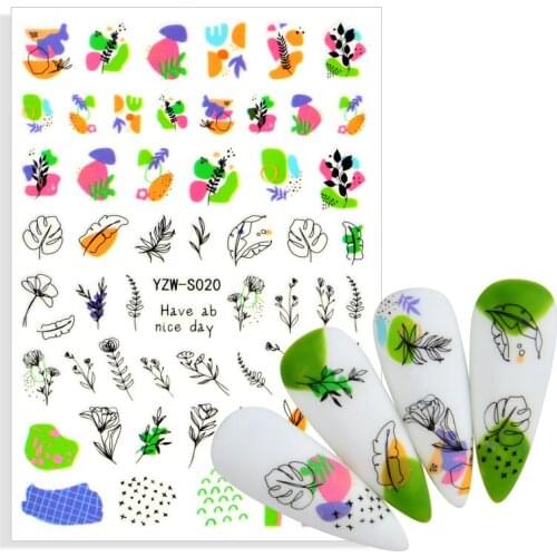 3D Nail Sticker Geometric Love-Letters Leaf Flower Snowflake Nail Art Decal Manicure Decorations