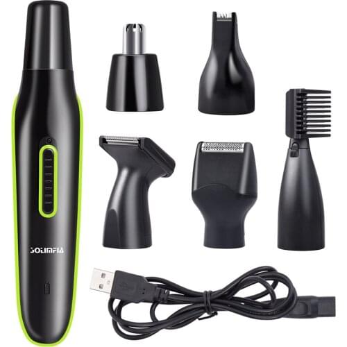 5 In 1 Mens Nose Hair Electric Trimmer Ear Face Eyebrow Nose Hair Removal Eyebrow Shaver Trimer Depilatory Tools USB Charging