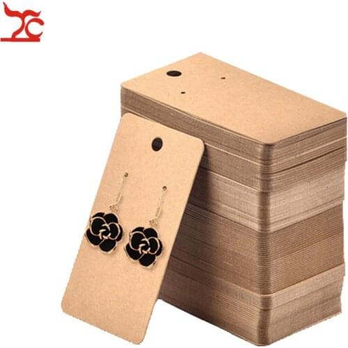 5 x 9Cm Kraft Paper Blank Jewelry Display Card Cardboard Earring Package Hang Tag Card Brown gift packaging 100Pcs