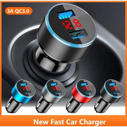USB Car Charger QC 3.0 Dual USB LED Display Fast Charging For iPhone X Xiaomi Samsung Huawei Universal Mobile Phone Car-Charger