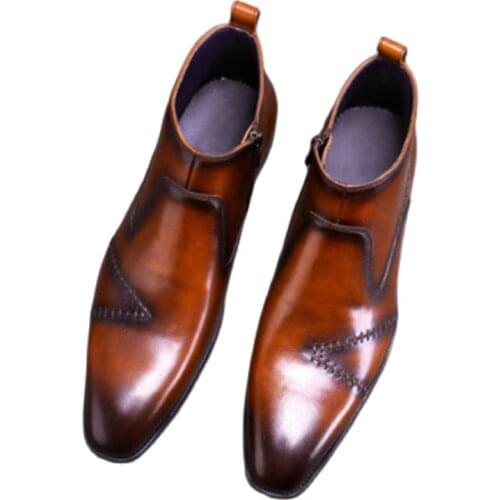 Chelsea boots, leather booties, business dress pointy, vintage British mens leather boots, high-top handmade, hipster boots