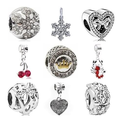 Btuamb New Fashion Heart Dragonfly Maple Leaf Rabbit Flower Charms Beads Fit Pandora Bracelets Necklaces for Women DIY Jewelry