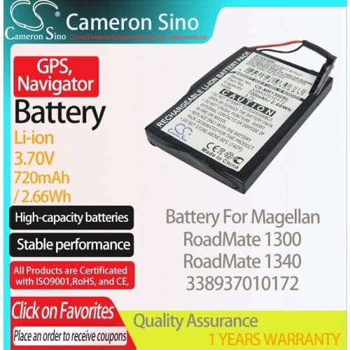 CameronSino Battery for Magellan RoadMate 1300 RoadMate 1340 fits Magellan 338937010172 GPS,Navigator battery 720mAh 3.70V Black