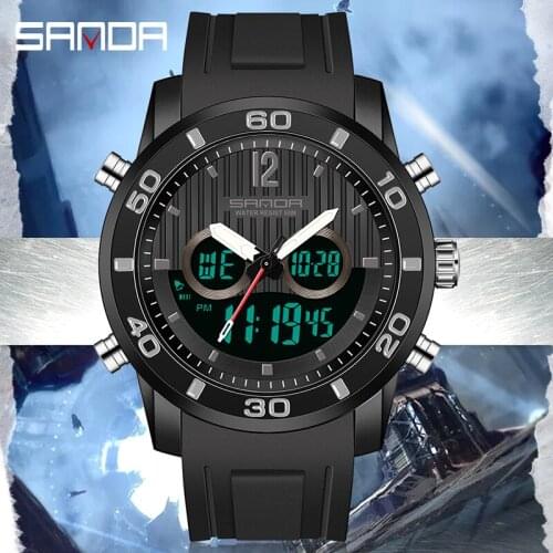 2021 New Mens Watches Top Brand SANDA Wristwatches 2Time Shockproof Electronic Watch Man Waterproof Stopwatch Clock Watches