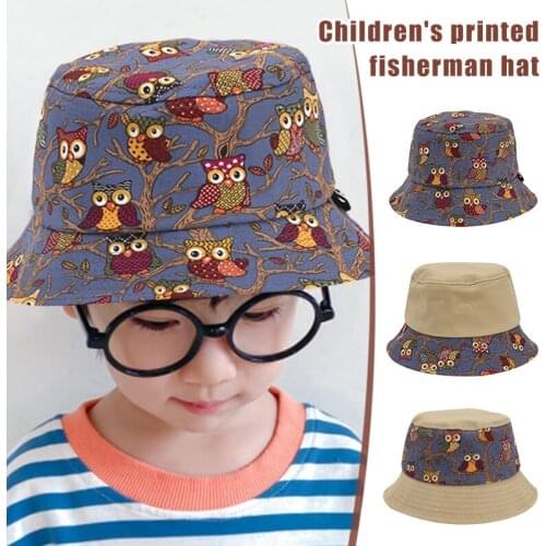 Childrens Personalized Fisherman Hat Trendy Owl Print Sun Shade Baby Hat For 1-2years Kids H9