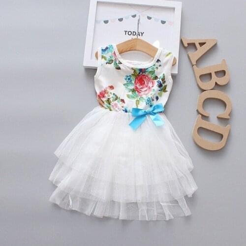 Kids Summer Pink Dress Princess Flower Print Bow Dress Toddler Giel Dresses Girls Clothes Beach Dress Cotton Ball Gown 2-8y