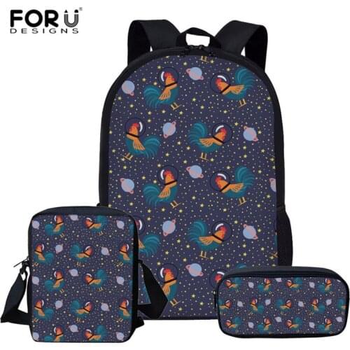 FORUDESIGNS 3pcs Rooster Cock School Bags Backpack Schoolbag Fashion Kids Backpacks For Children Girls School Student Mochila