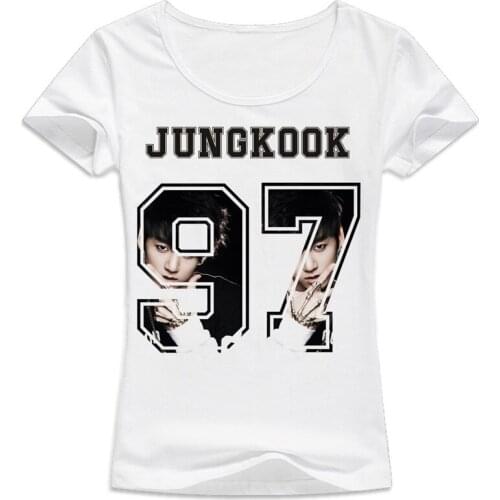 Kpop Jungkook 2017 Style t-shirt famale Casual women White T-shirt cartoon Print t shirt Girl Tops WT215