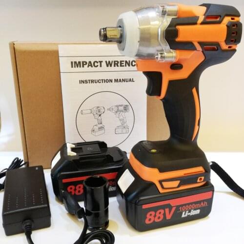 88V 10000mAh 550Nm Brushless Cordless Electric Wrench Impact Driver Power Tool 2 Rechargeable Lithium Battery Household Drill