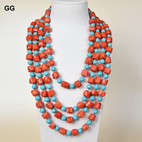 GG Jewelry Long Pink Orange Coral Blue Turquoise Beads Necklace 100inch
