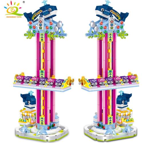 HUIQIBAO 659Pcs Amusement Park Turbo Drop Model Micro Building Blocks City Street View Mini Bricks Toys Children’s Playground