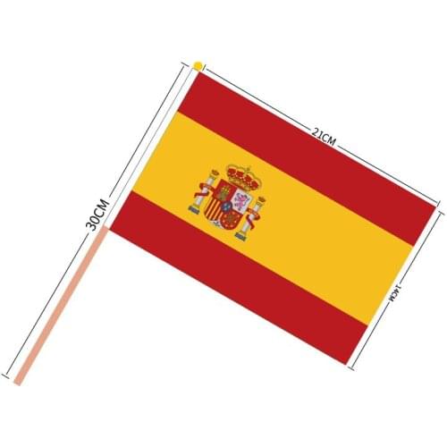 Free shipping aerlxemrbrae 100 PCS/ lot Promotion Wholesale Small Spain Hand Waving National Flag 14*21cm Polyester Flag
