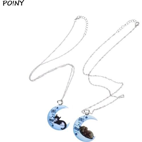 Exquisite Blue Moon Cat Pendant Necklace For Women Cute Crescent Pendant Necklace Wedding Engagement Jewelry Gift For Daughter