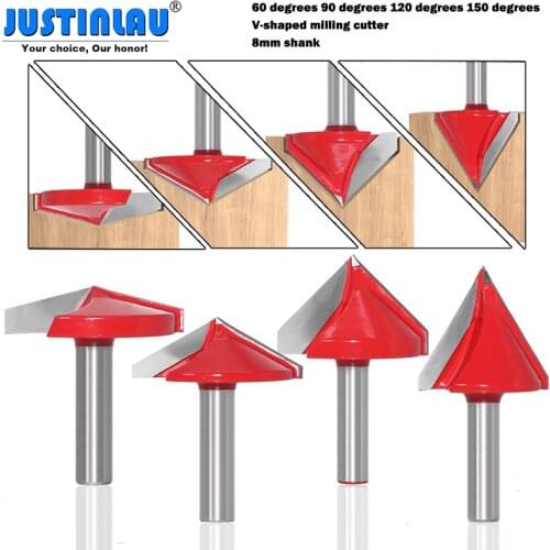 JUSTINLAU 8mm Shank V-shaped Knife Wood Milling Cutter Three-dimensional Knife Computer Engraving Knife Drill Woodworking Tool