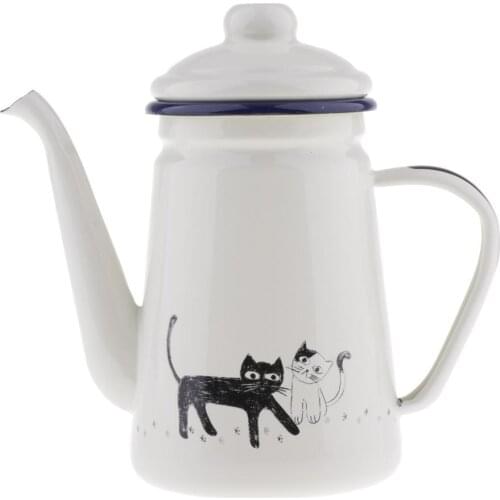 Camping Outdoors Coffee Pot Hand Drip Enamel Tea Kettle Boiler Oil Cruet