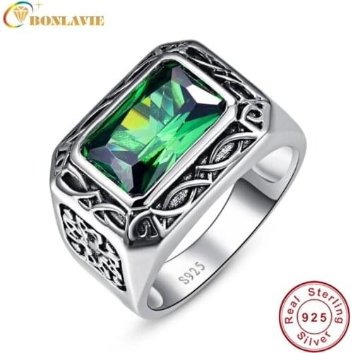 Size 6-14 Emerald Cut Carving Flower Rings Unisex Couple Rings Real Silver Vintage Rings Sterling Silver 925 for Women & Men