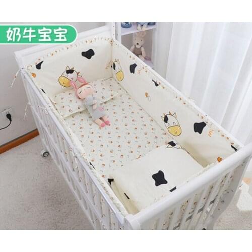 6PCS Cow cotton baby bedding set protetor Baby Room Decoration curtain crib bumper baby bed bumper, (4bumper+sheet+pillow cover)