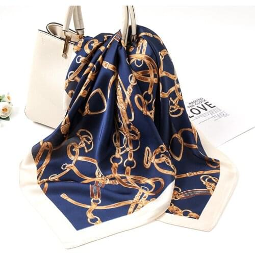 Korean Version of Imitation Silk Satin Chain Printing All-match Scarf Square Gift Small Scarf Four Seasons Print Outdoor