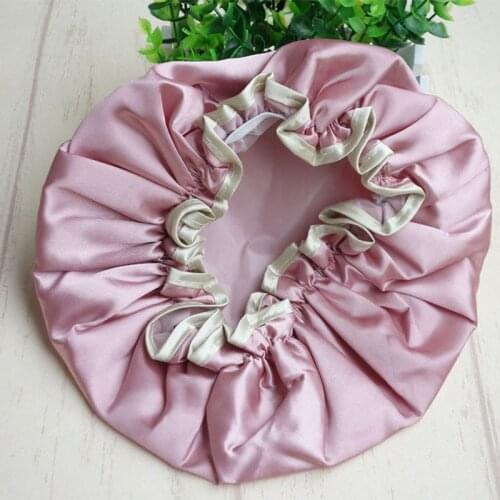 50pcs/lot Lovely Thick Women Shower Satin Hats Colorful Bath Shower Caps Hair Cover Double waterproof Bathing Cap Wholesale