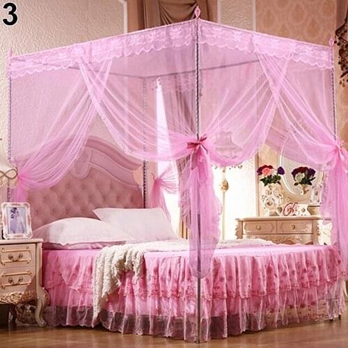 European Style 4 Corner Post Romantic Princess Lace Canopy Mosquito Net No Frame for Twin Full Queen King Bed Netting Bedding
