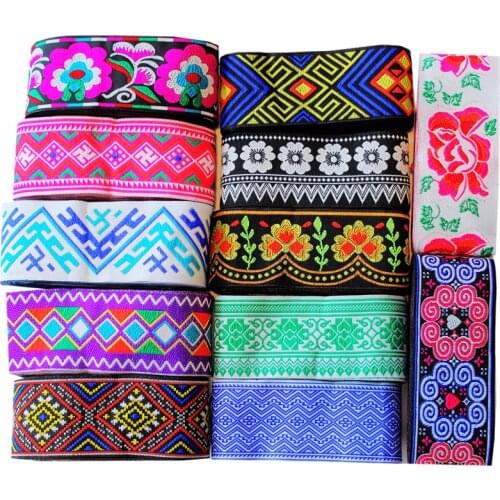 Dongcai 2" 5cm 5yard/lot High quality Woven Jacquard Ribbon black background blue flowers pattern straps and belt lace