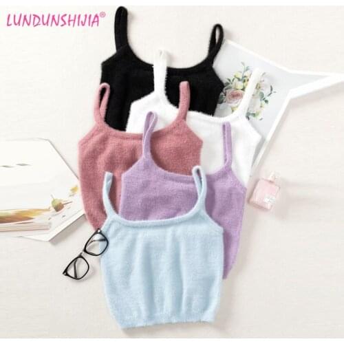 LUNDUNSHIJIA 2020 New Summer Women Sexy Camisole Tops Plush Knitting Fashion Short Style Tank Tops 5 Colors