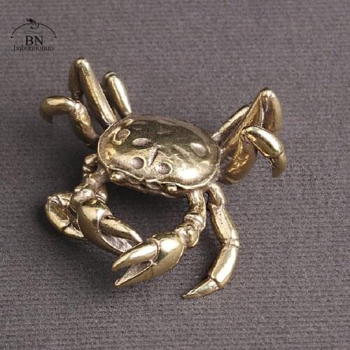 Solid Brass Crab Small Statue Ornaments Copper Handmade Antique Animal Miniature Figurines Office Desk Decorations Home Decor