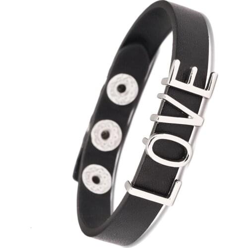 Metal Adjustable Button Bracelet Women Men Brown Charm Statement Initial Letter Leather Wrap Bracelets