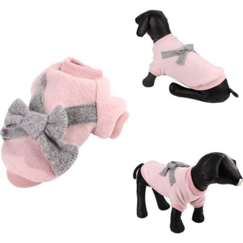 Small Medium Puppy Cute Soft Cotton Turtleneck Sweater Dogs Pet Supplies Pet Dog Winter Sweet Cat Clothes with Bow Knot