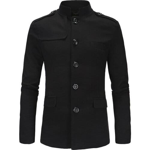 Men Fashion Blazers Stand Collar Business Work Party Prom New Casual Suit Jacket Mao Style Slim Fit Youth Daily Life Gray Black