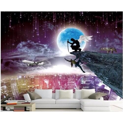 Custom photo mural 3d wallpaper Angels rescue the city under the stars 3d wall murals wallpaper for living room wall 3 d