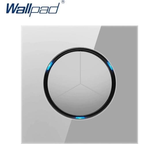 2019 Wallpad 3 Gang 2 Way Random Click Push Button Wall Light Switch With LED Indicator Grey Crystal Glass Panel 16A