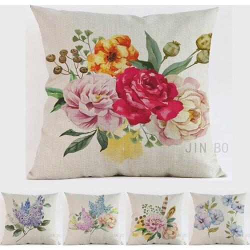 Plant pink purple blue rose flower painting pillow case Cushion cover Hotel office bar car sofa dog decoration pillow cushions