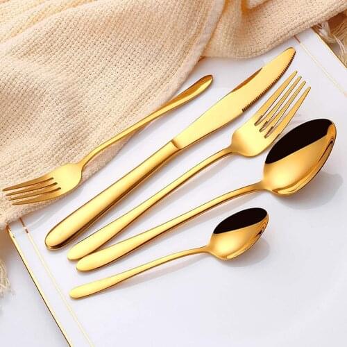 Stainless Steel Golden Knives Forks Scoops Dessert Fork Tea Spoon Cutlery Set Kitchen Tableware Gold Dinnerware Set Dropshipping