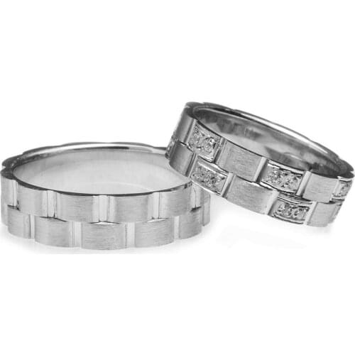 Tesbihane Dörtgen Motif 925 Sterling Silver Couple Wedding Rings