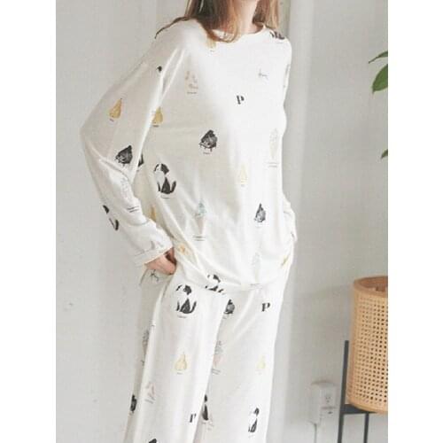 New spring and summer ladies long-sleeved trousers pajamas suit, comfortable modal fabric home wear, round neck loose pajamas