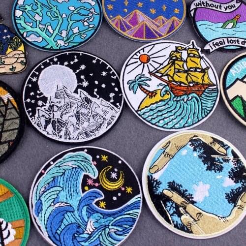 Sea Wave Mountain Patch Embroidered Patches For Clothing DIY Adventure Iron On Patch Clothes Patches Camping Patches On Clothes