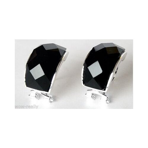 New Style Womans Black stone Stud Earrings Jewelry 13X20mm natural gem/stone/coral/opal EarringsGenuine Selling Huge